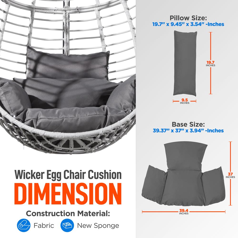 Wicker Egg Chair Cushion - Durable And Soft Hammock Pad For Indoor And Outdoor Rattan Egg Chair (Gray)