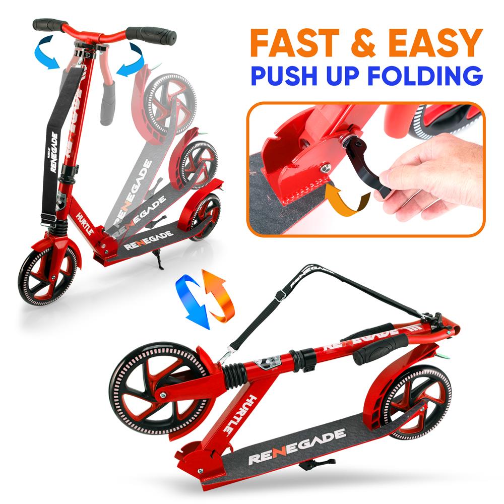 Lightweight And Foldable Kick Scooter - Adjustable Scooter For Teens And Adult, Alloy Deck With High Impact Wheels (Red)