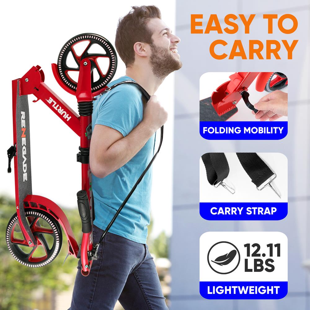 Lightweight And Foldable Kick Scooter - Adjustable Scooter For Teens And Adult, Alloy Deck With High Impact Wheels (Red)