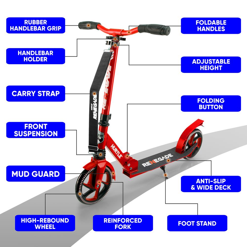 Lightweight And Foldable Kick Scooter - Adjustable Scooter For Teens And Adult, Alloy Deck With High Impact Wheels (Red)