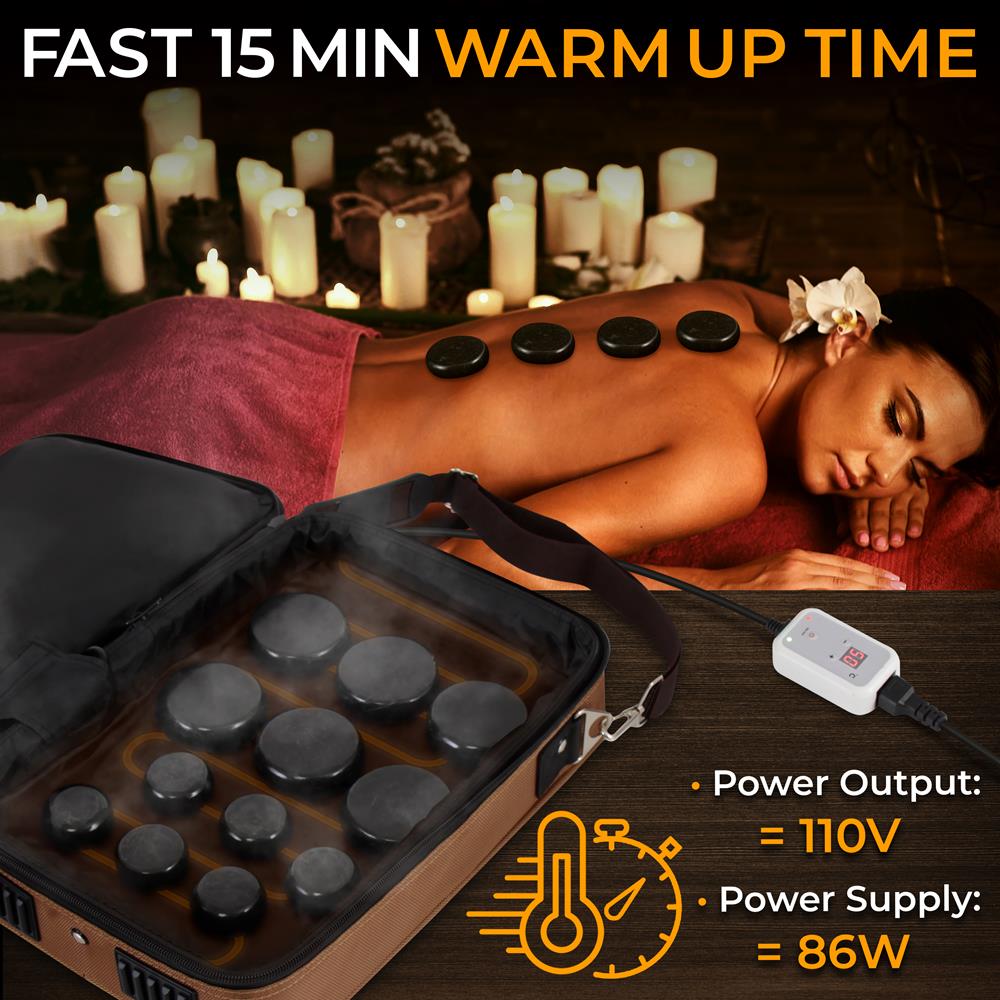 Hot Stone Massage Kit - Portable Heated Rock Therapy System With Digital Temperature Controller, Includes (12) Massaging Stones