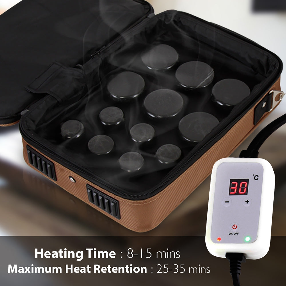 Hot Stone Massage Kit - Portable Heated Rock Therapy System With Digital Temperature Controller, Includes (12) Massaging Stones