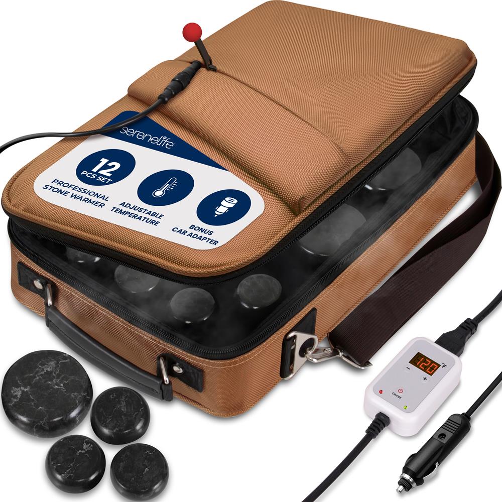 Hot Stone Massage Kit - Portable Heated Rock Therapy System With Digital Temperature Controller, Includes (12) Massaging Stones