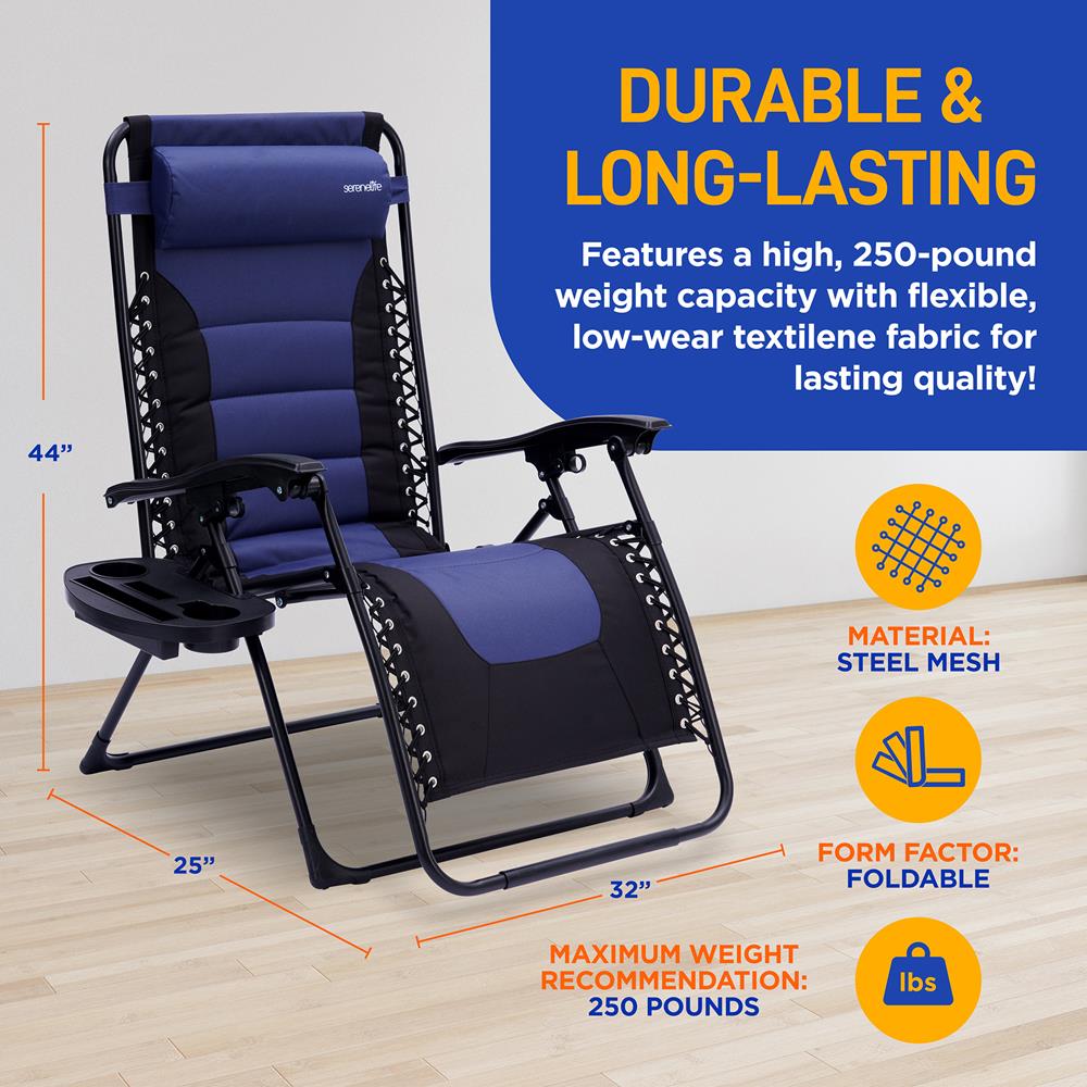 Zero Gravity Recliner Chair - Ultimate Comfort, Foldable, Blue