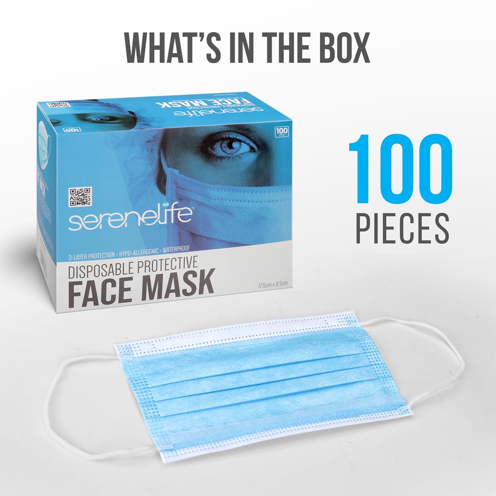 100 Disposable Face Masks, 3-Layer Protection, Breathable, Skin-Friendly