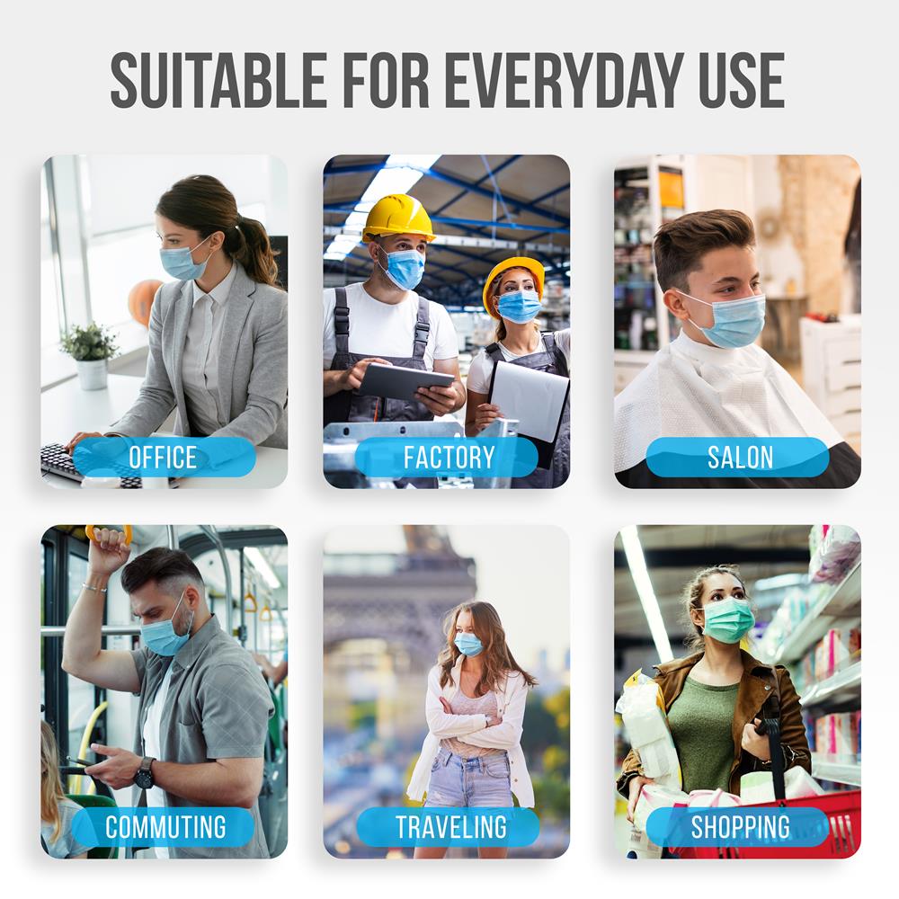 Disposable Face Masks 3-Layer Protection Breathable Non-Woven 50 Pack