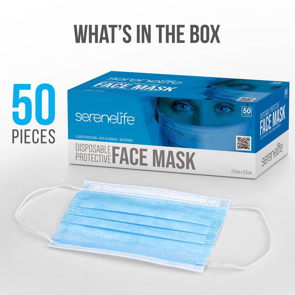 Disposable Face Masks 3-Layer Protection Breathable Non-Woven 50 Pack