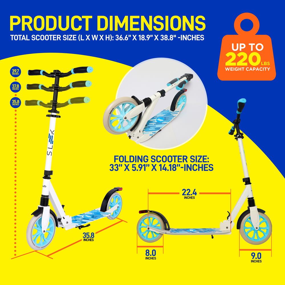 Kick Scooter for Adults & Teens - Foldable, Adjustable Alloy Deck, White