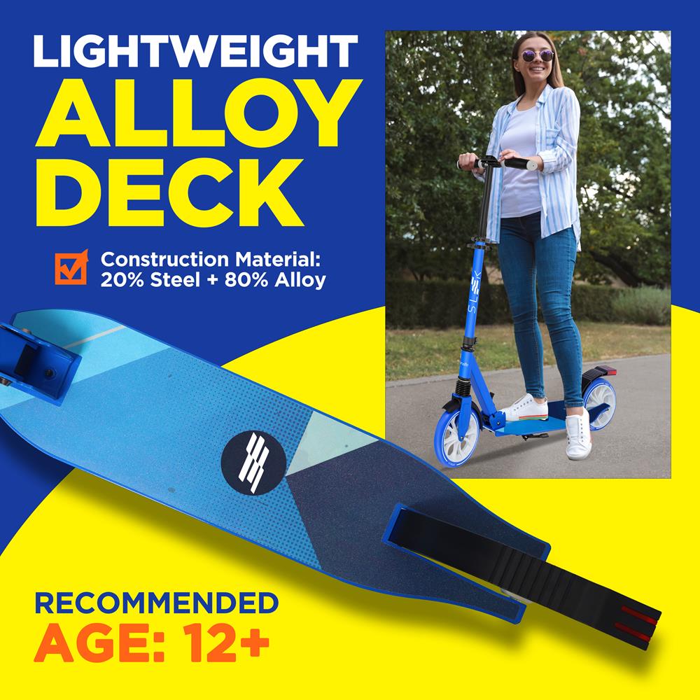 Kick Scooter for Adults - Smooth Ride Alloy Deck - Blue