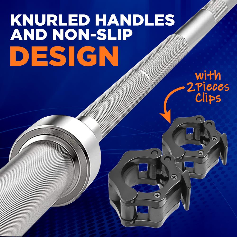 Olympic Barbell 7ft - Durable Chrome, Non-Slip Grip, 300lb Capacity