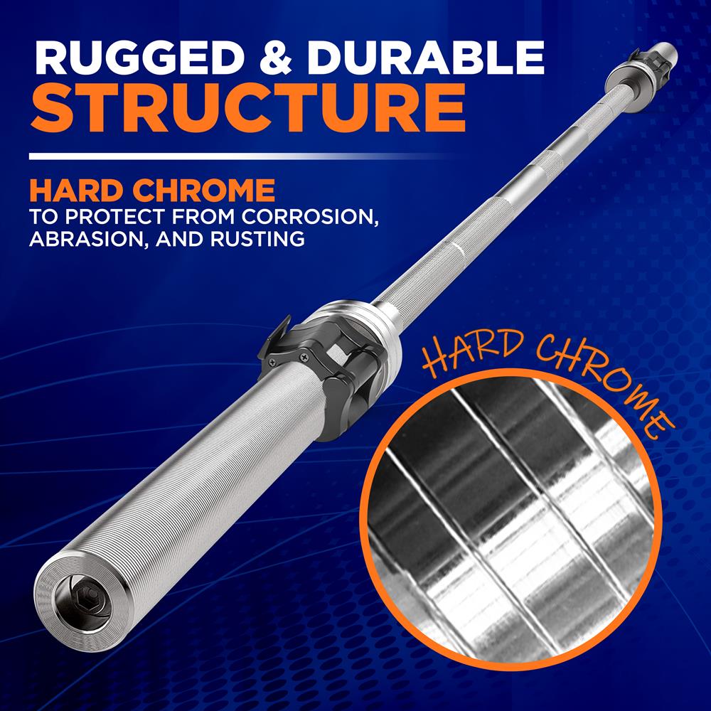 Olympic Barbell 7ft - Durable Chrome, Non-Slip Grip, 300lb Capacity
