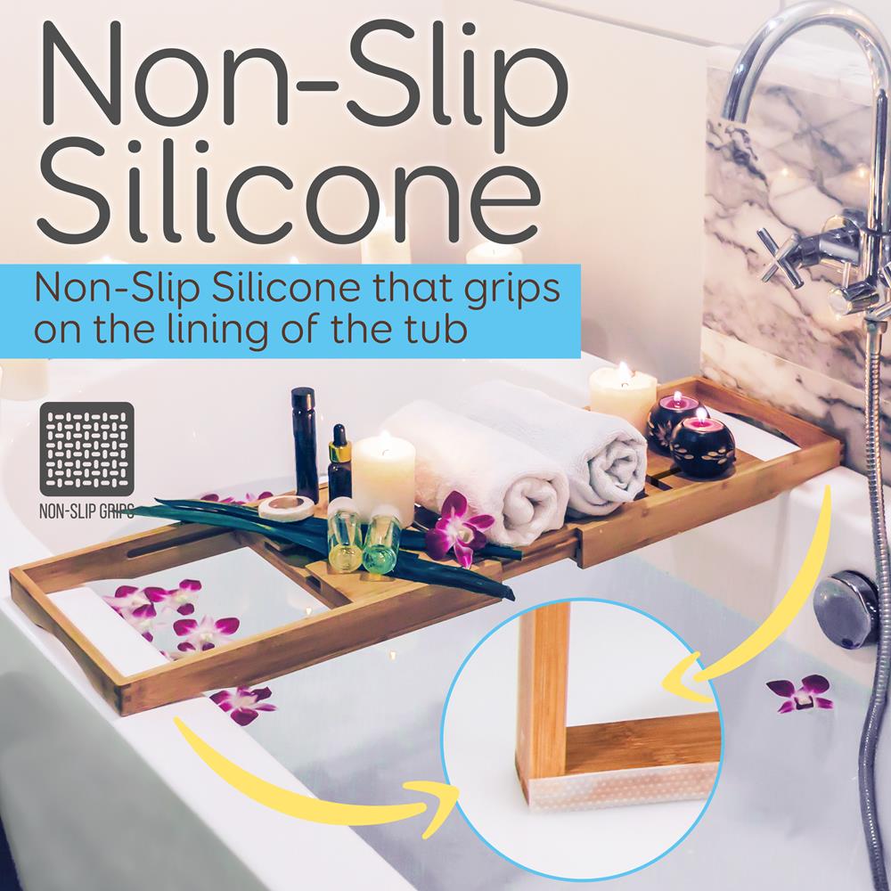 Bamboo Bathtub Caddy Tray - Relaxation Organizer, Adjustable, Natural Wood