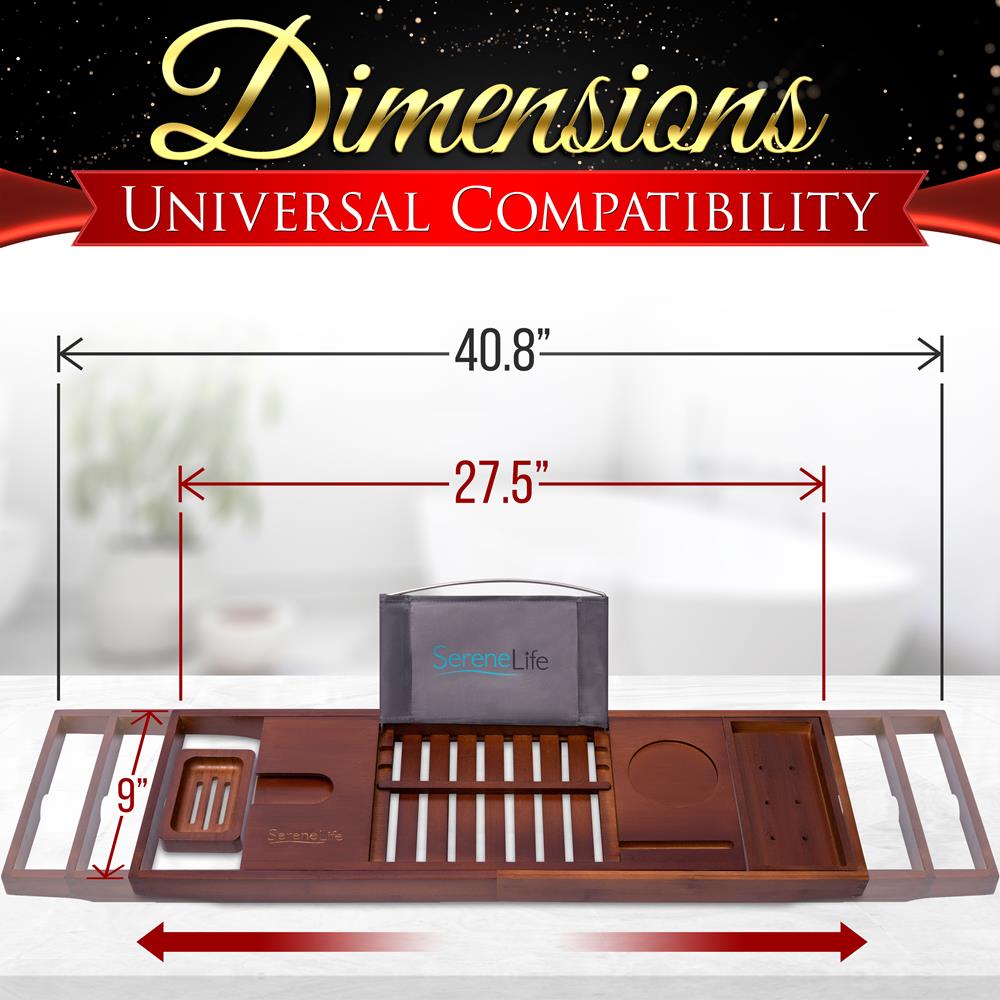 Bamboo Bathtub Caddy Comfort Extendable Tray Waterproof Brown