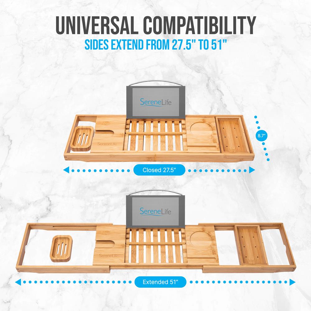 Bamboo Bathtub Caddy Comfort Extendable Tray Natural Waterproof