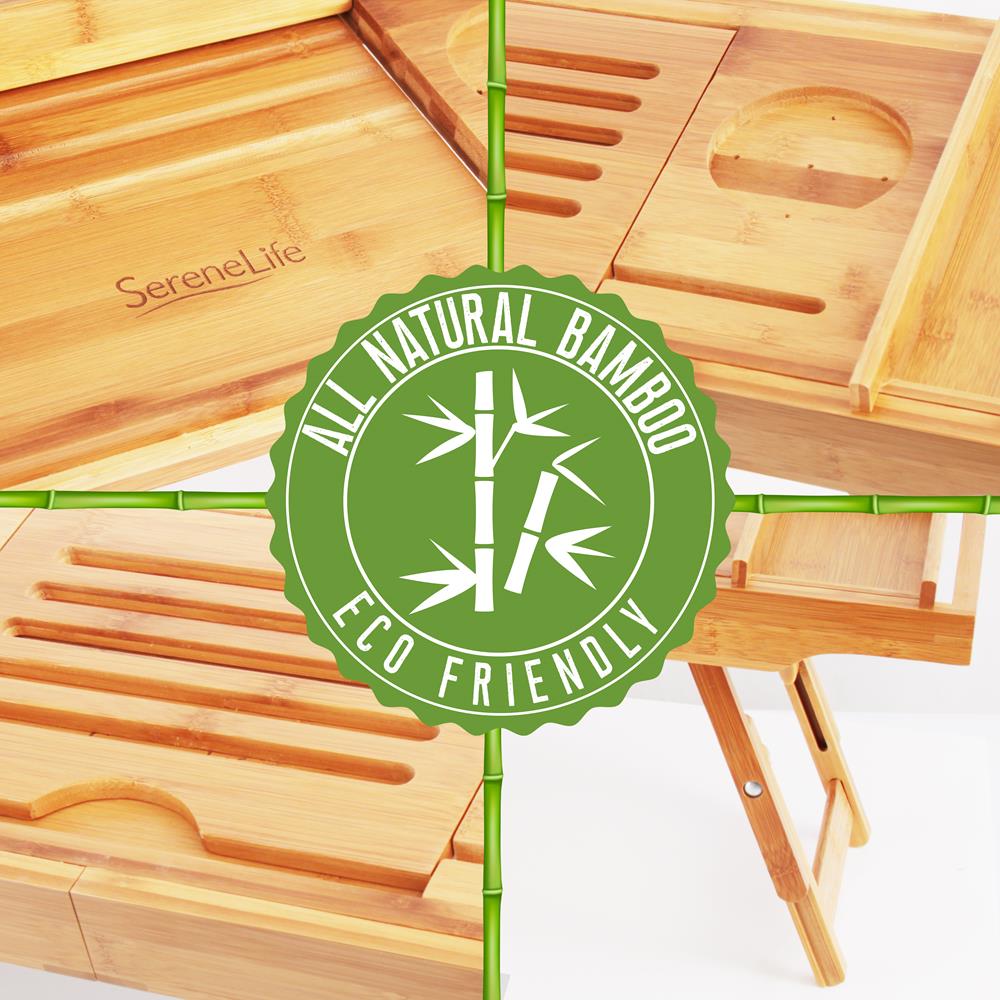 Bathtub Caddy Comfort Bamboo Adjustable Length Dark Brown