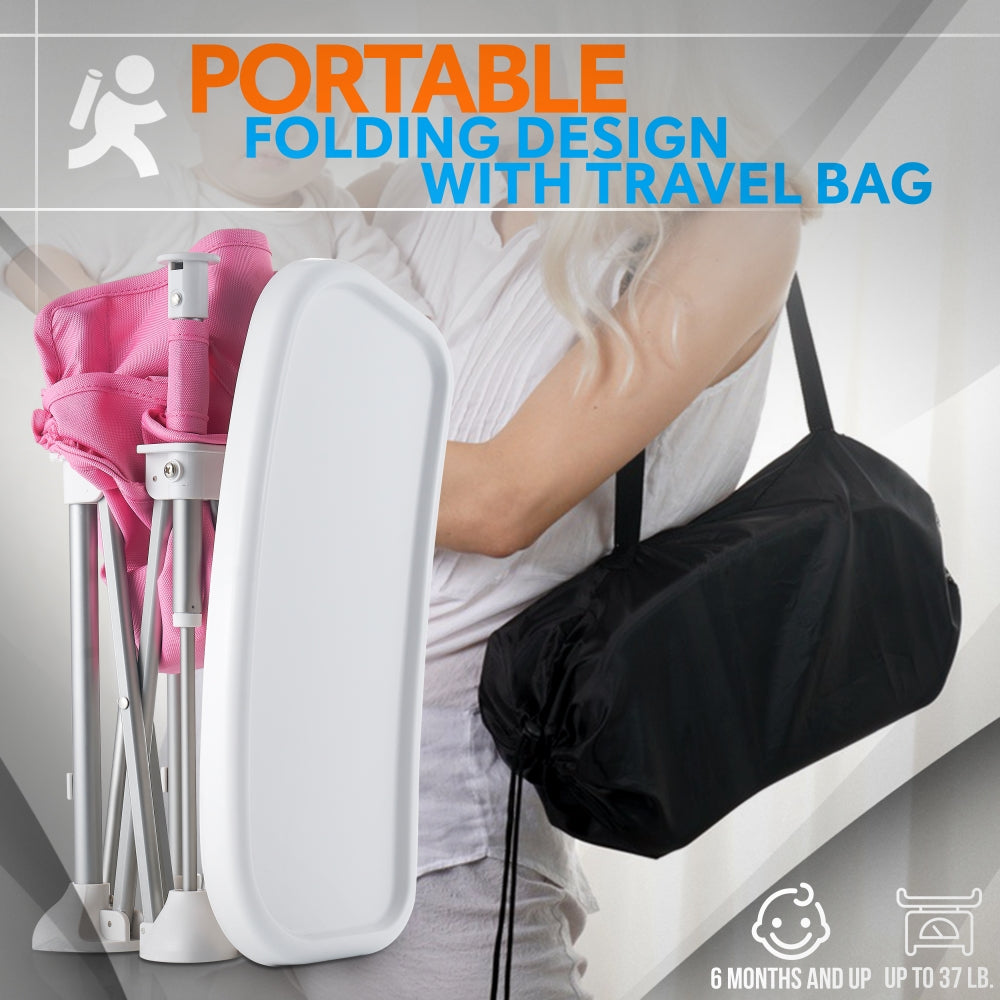 Baby Booster Seat - Portable Folding Design - Safety Belt & Tray