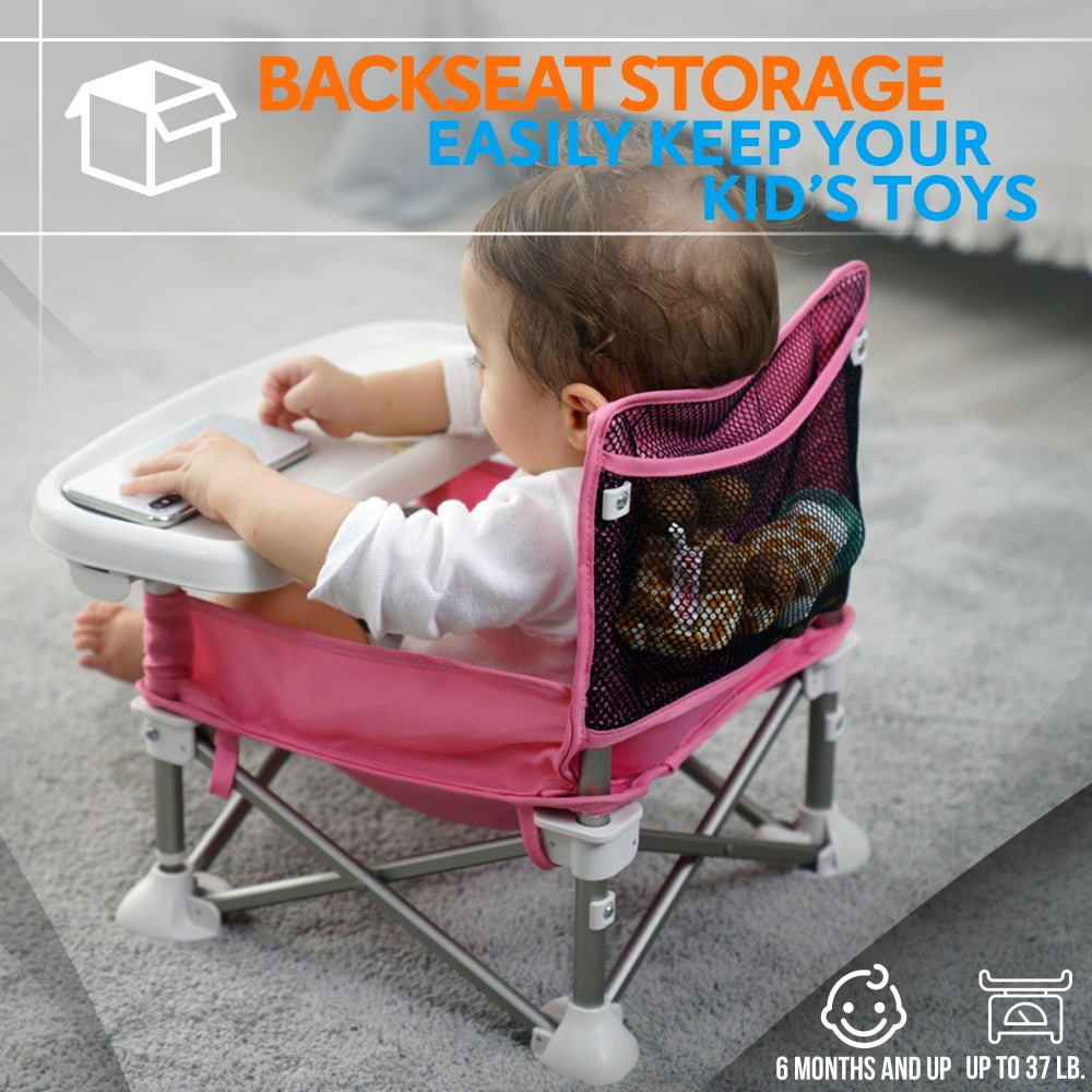 Baby Booster Seat - Portable Folding Design - Safety Belt & Tray