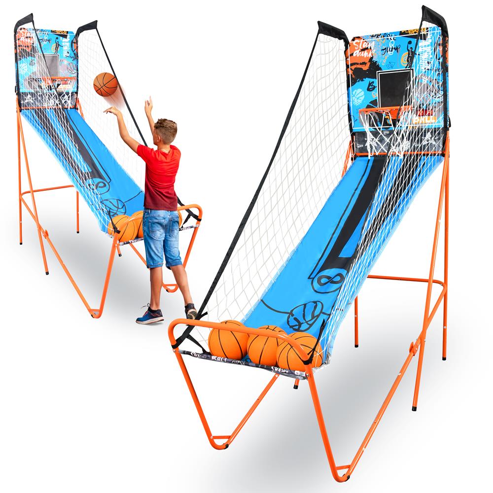 Single Hoop Basketball Game, LED Scoreboard, Foldable, Blue