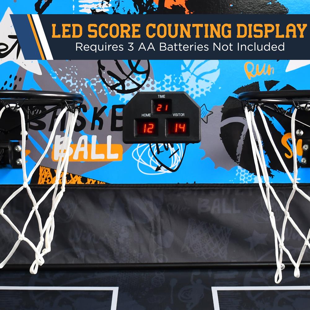 Dual Hoop Basketball Game - LED Scoreboard, Foldable, 5 Balls Included
