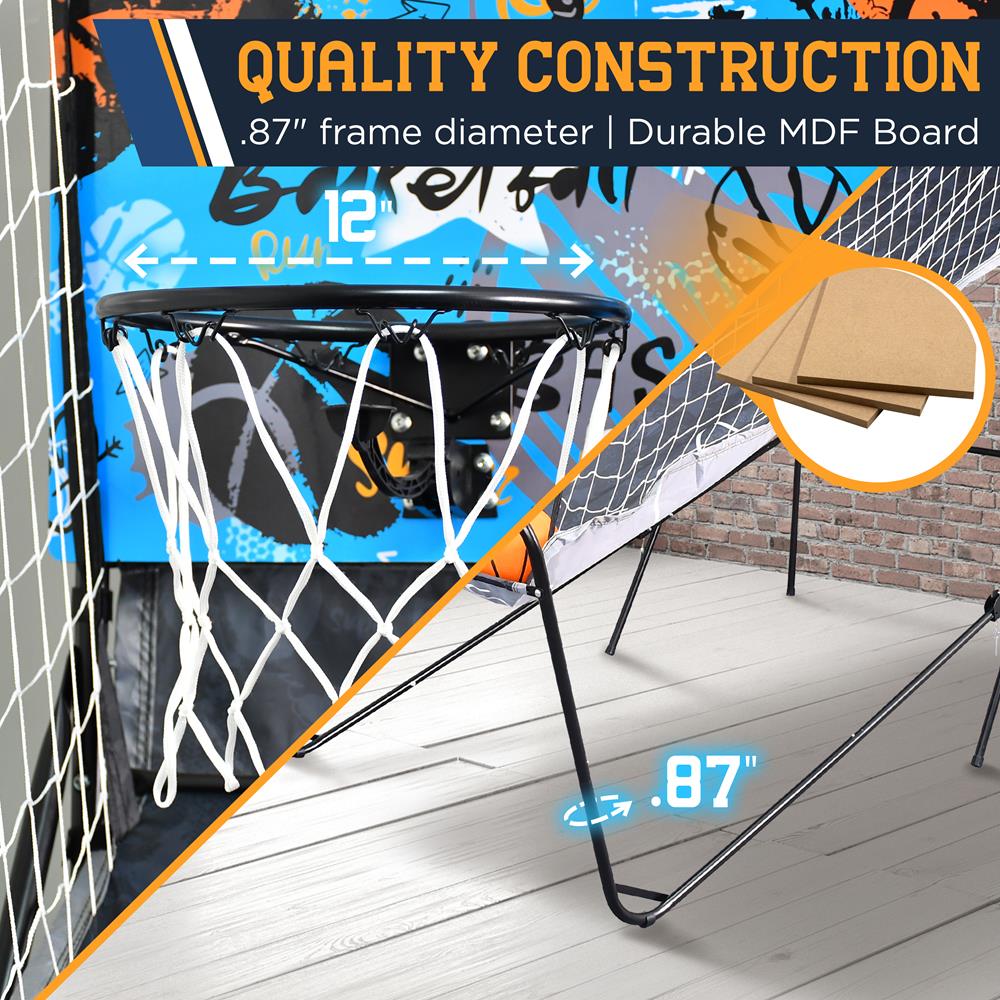 Dual Hoop Basketball Game - LED Scoreboard, Foldable, 5 Balls Included