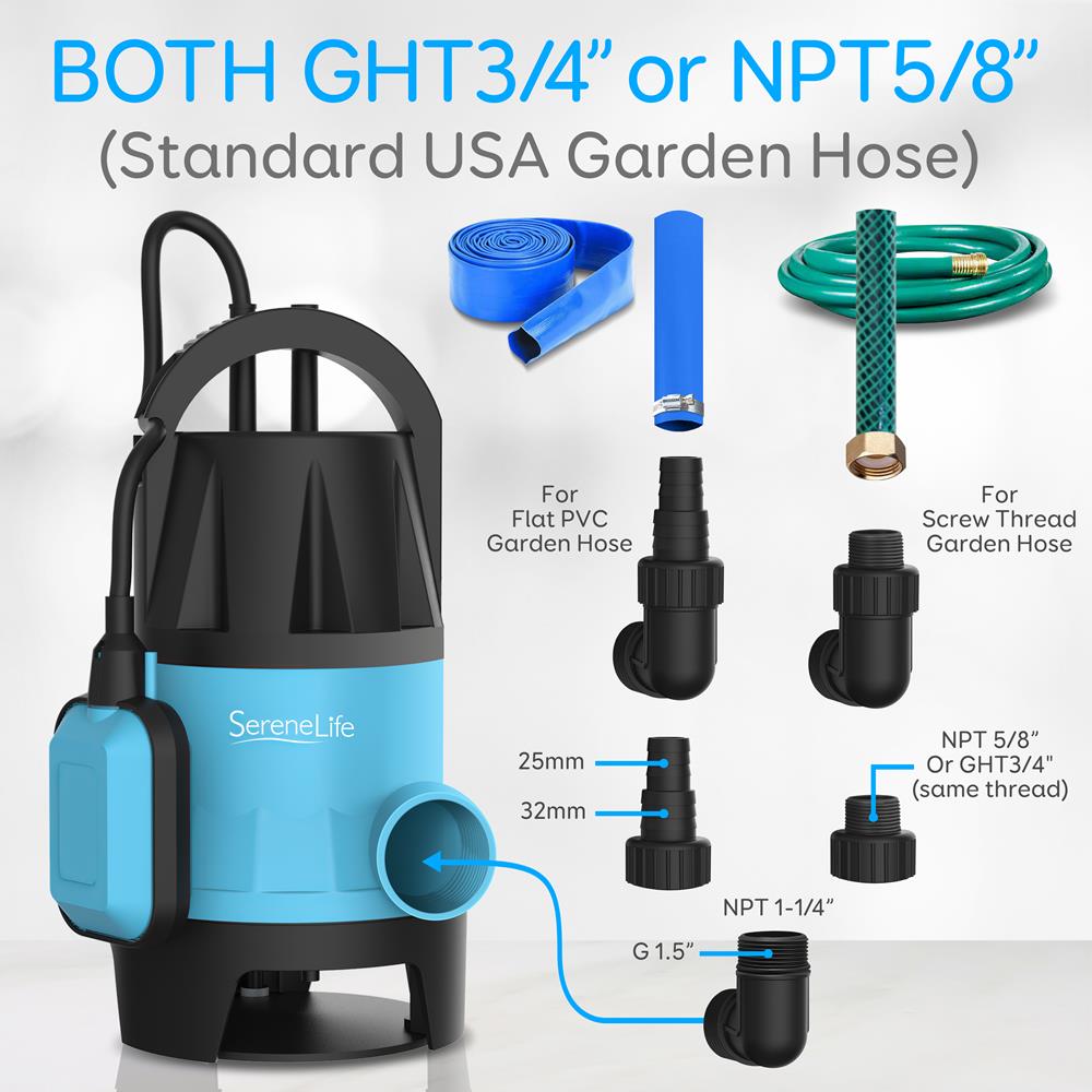 Submersible Clean/Dirty Water Pump - 400W Powerful Sump Pump, 1980 GPH, Auto Float Switch with 16 ft. Power Cord Length