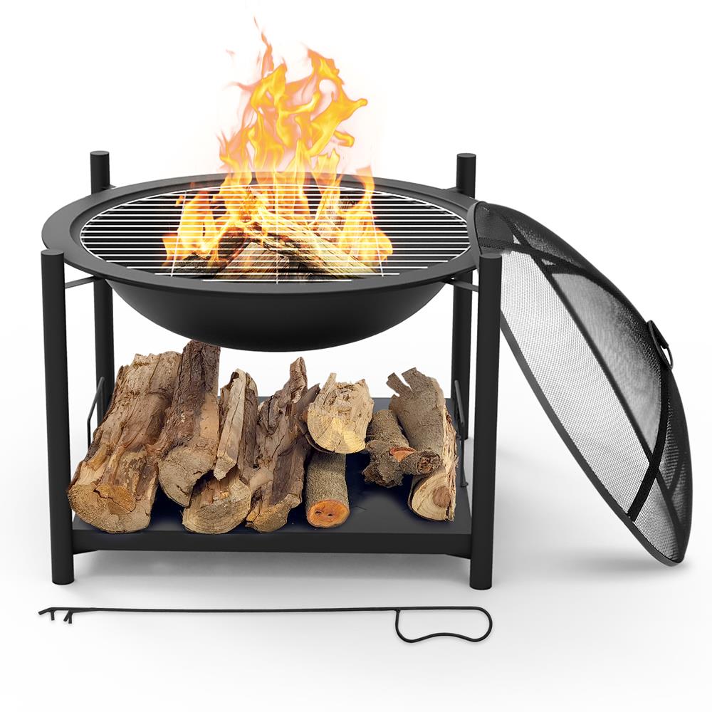 Outdoor Fire Pit with BBQ Grill, Durable Steel, 26" Bowl, Easy Assembly