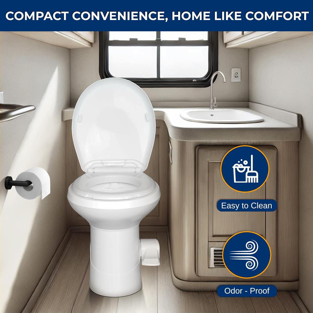 Portable Gravity Flush Toilet High Profile With Foot Pedal Operation, T-Type Water Outlets