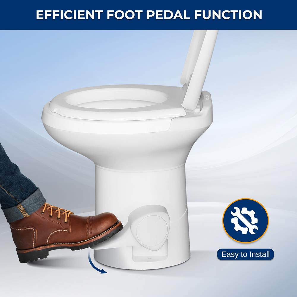 Portable Gravity Flush Toilet High Profile With Foot Pedal Operation, T-Type Water Outlets