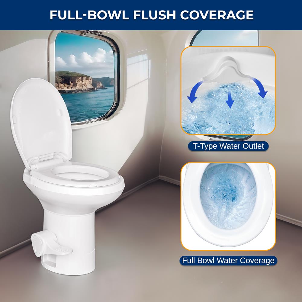Portable Gravity Flush Toilet High Profile With Foot Pedal Operation, T-Type Water Outlets