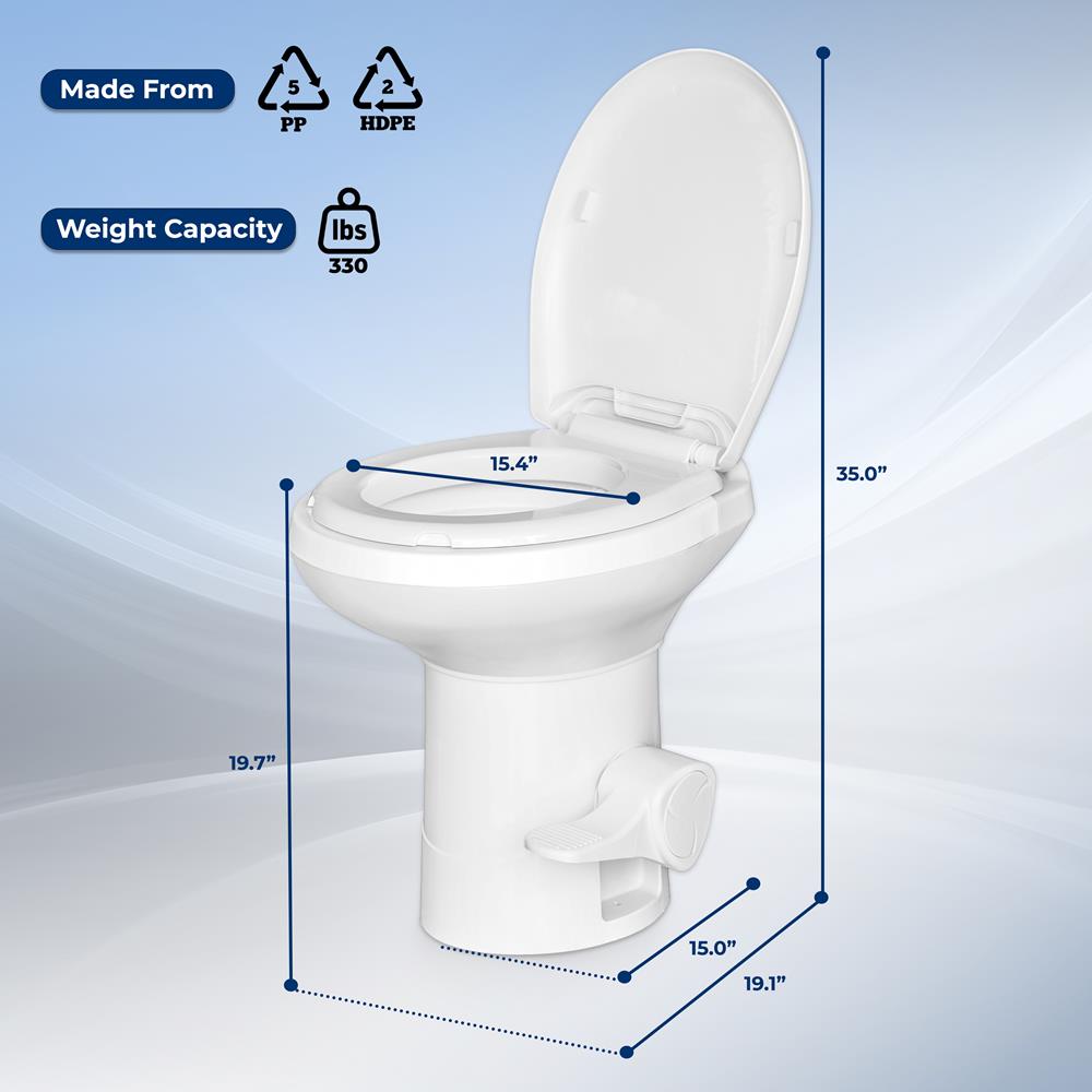 Portable Gravity Flush Toilet High Profile With Foot Pedal Operation, T-Type Water Outlets