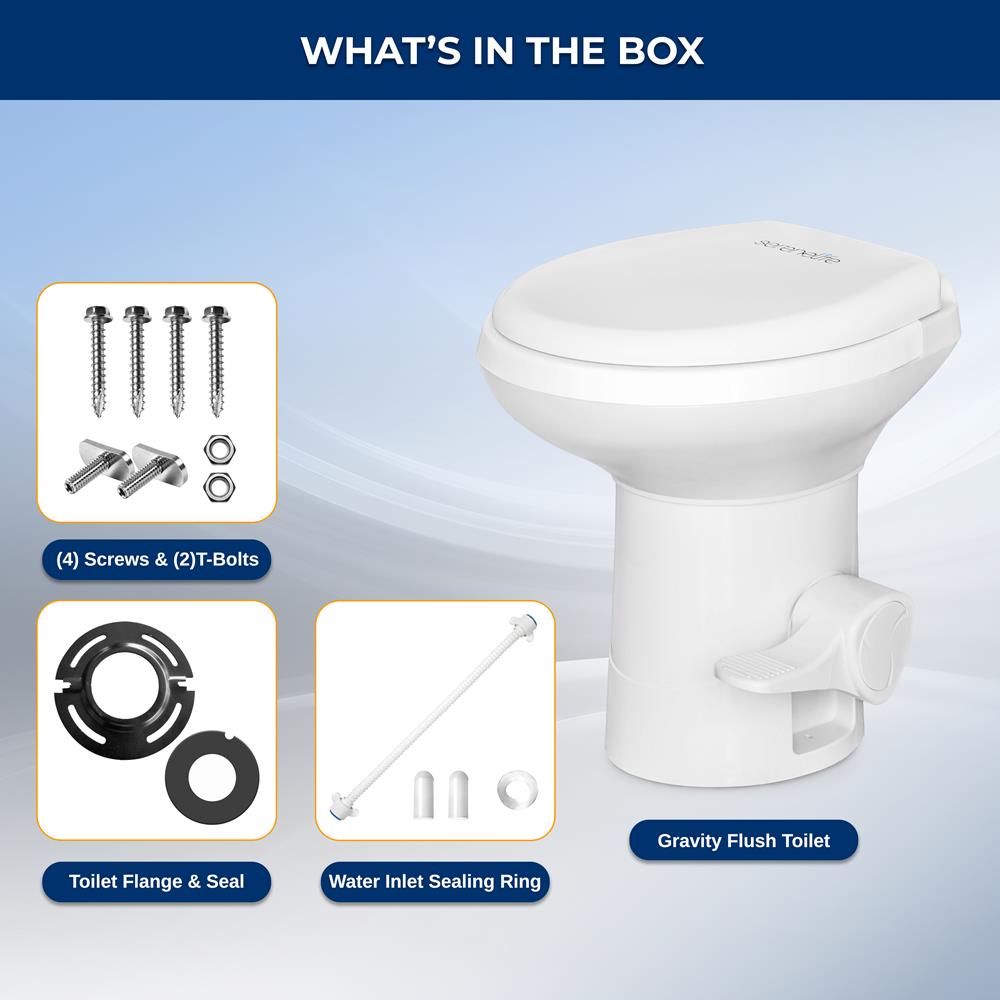 Portable Gravity Flush Toilet High Profile With Foot Pedal Operation, T-Type Water Outlets
