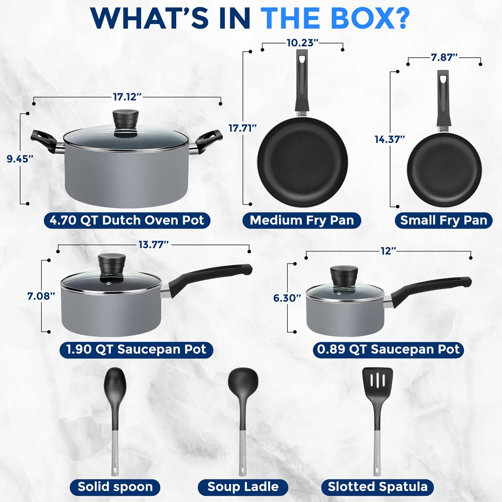 11-Piece Non-Stick Cookware Set, Even Heat, Black Coating