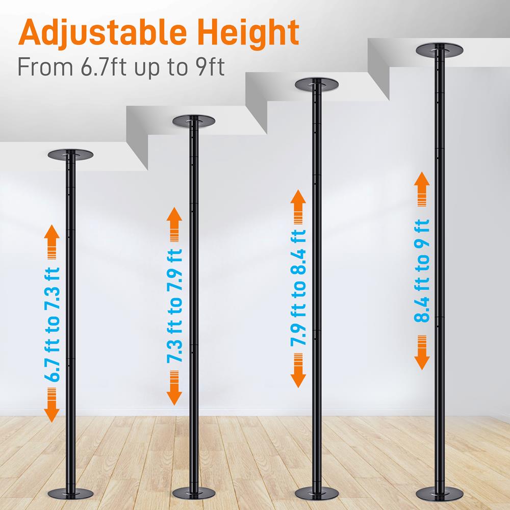 Adjustable Fitness Dance Pole, 1102 lb Capacity, Steel, Anti-Rust Surface