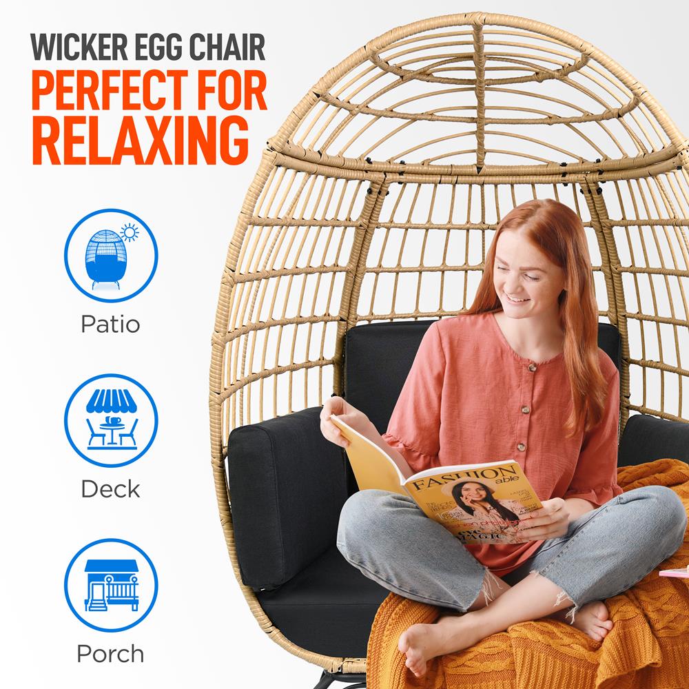 Wicker Egg Chair for Relaxing, Sturdy Steel Frame, Woven Texture