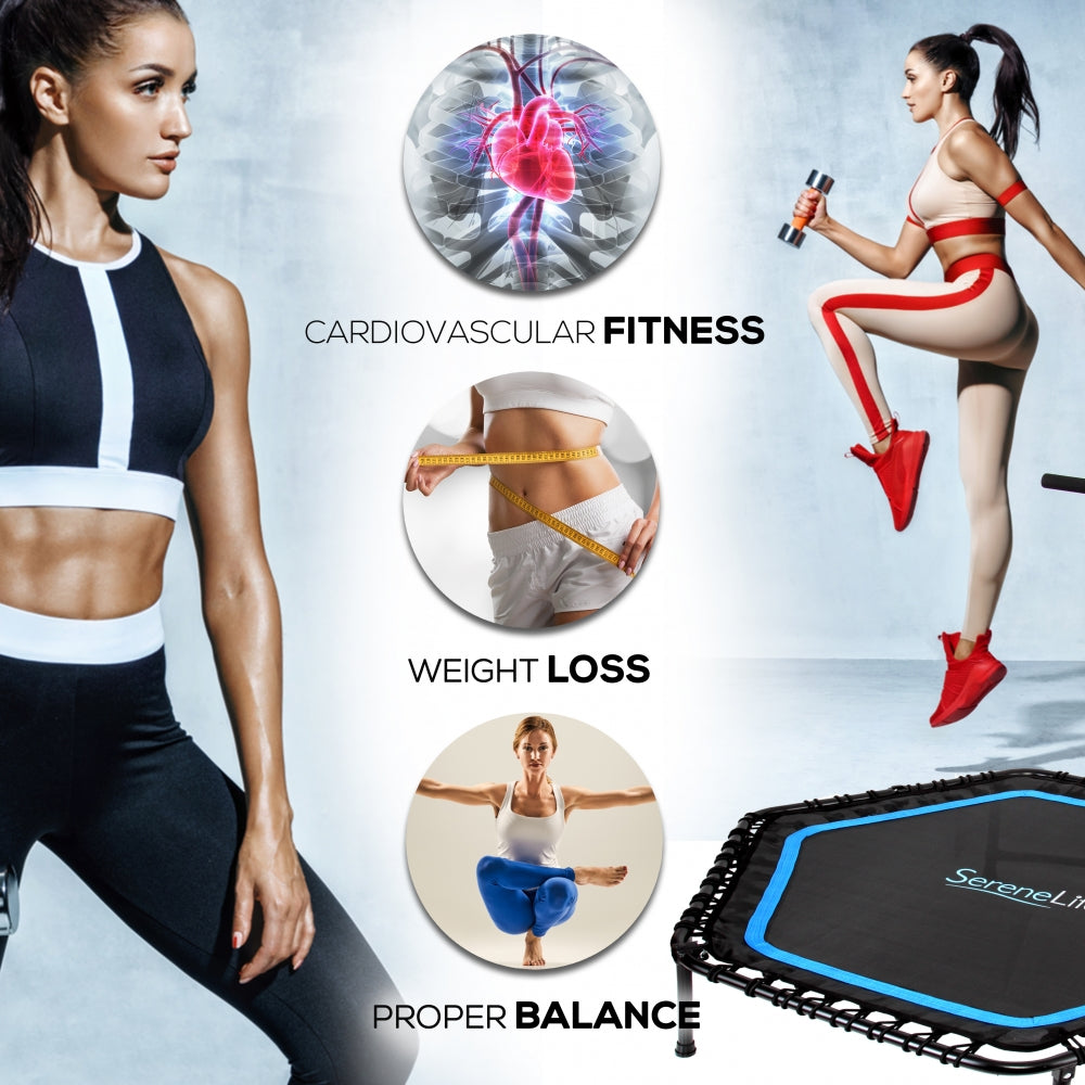 48" Foldable Fitness Trampoline, Adjustable Handrail, 264 lbs Capacity