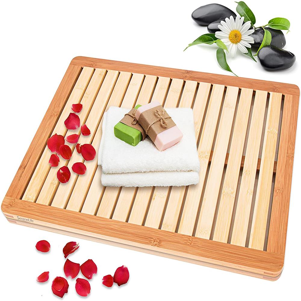 Bamboo Bath Mat - Fast Drying, Non-Slip, Elevated Design, Natural Wood
