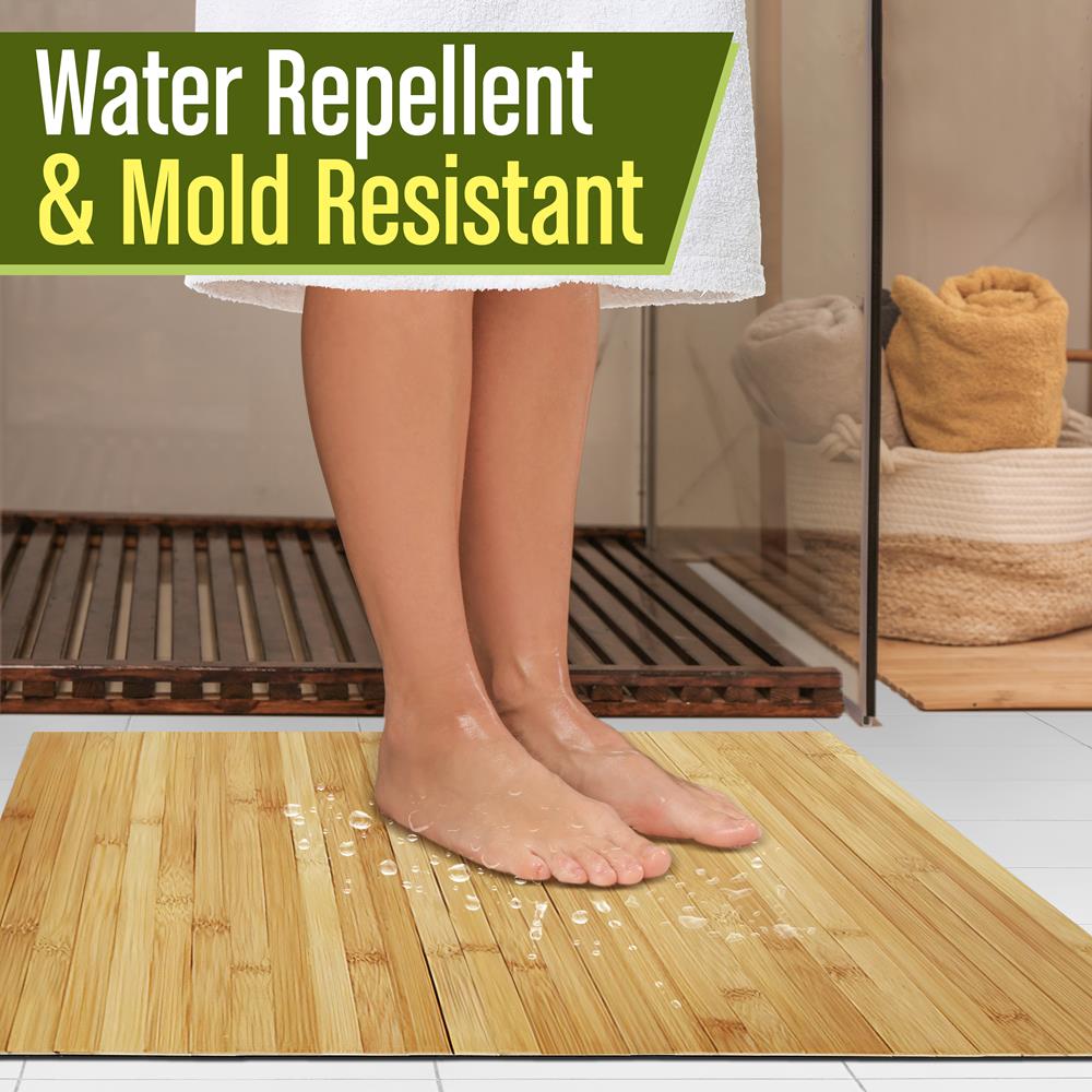 Bamboo Bath Mat - Water-Resistant, Non-Slip, Foldable, Natural Wood