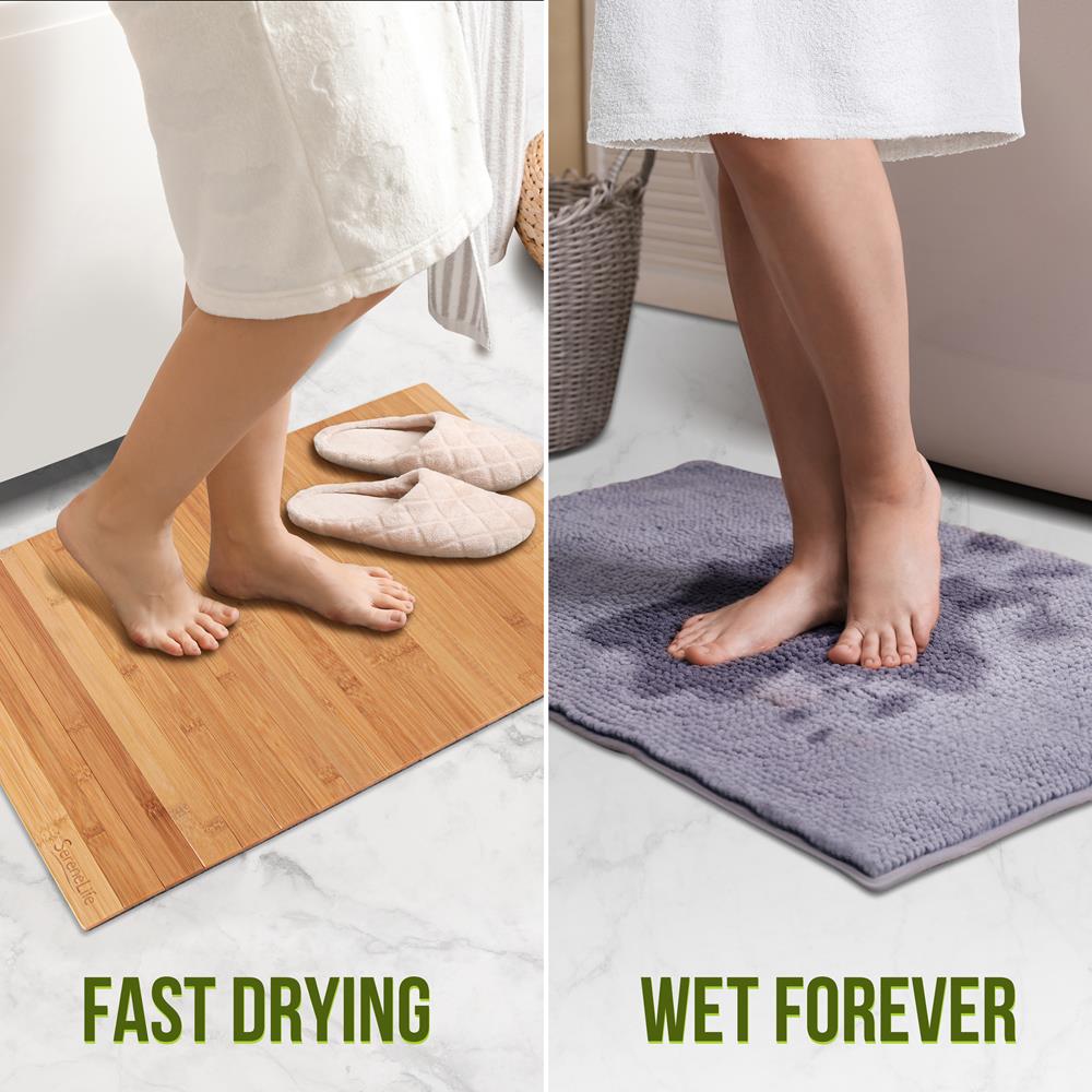 Bamboo Bath Mat - Water-Resistant, Non-Slip, Foldable, Natural Wood