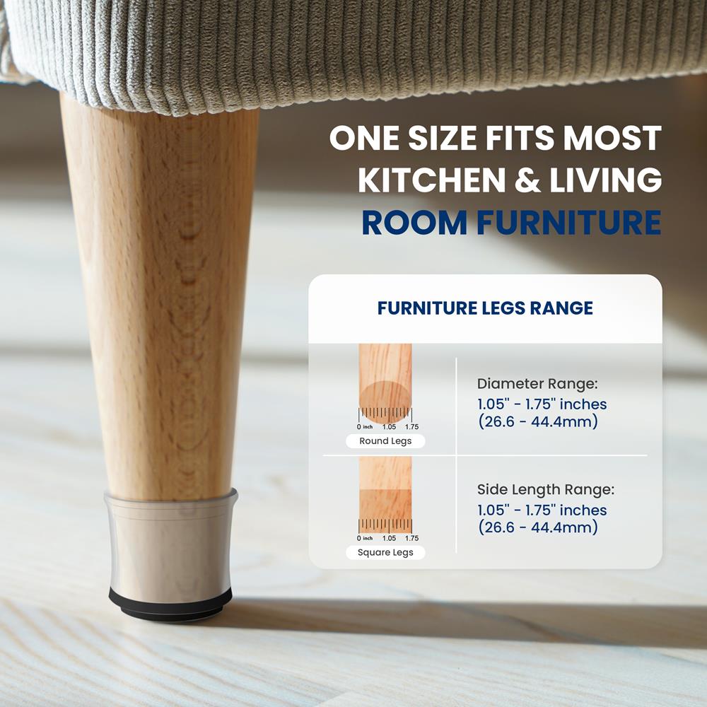 Chair Leg Floor Protectors, Anti-Slip Rubber, Clear, 24 Pack