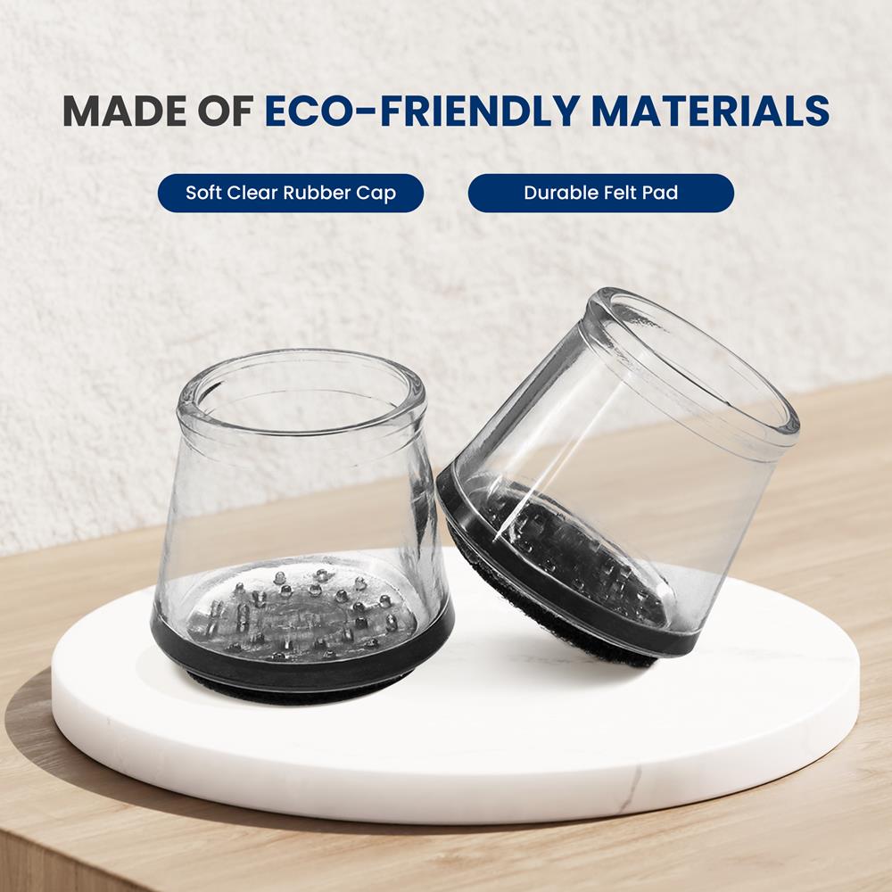 Chair Leg Floor Protectors, Anti-Slip Rubber, Clear, 24 Pack