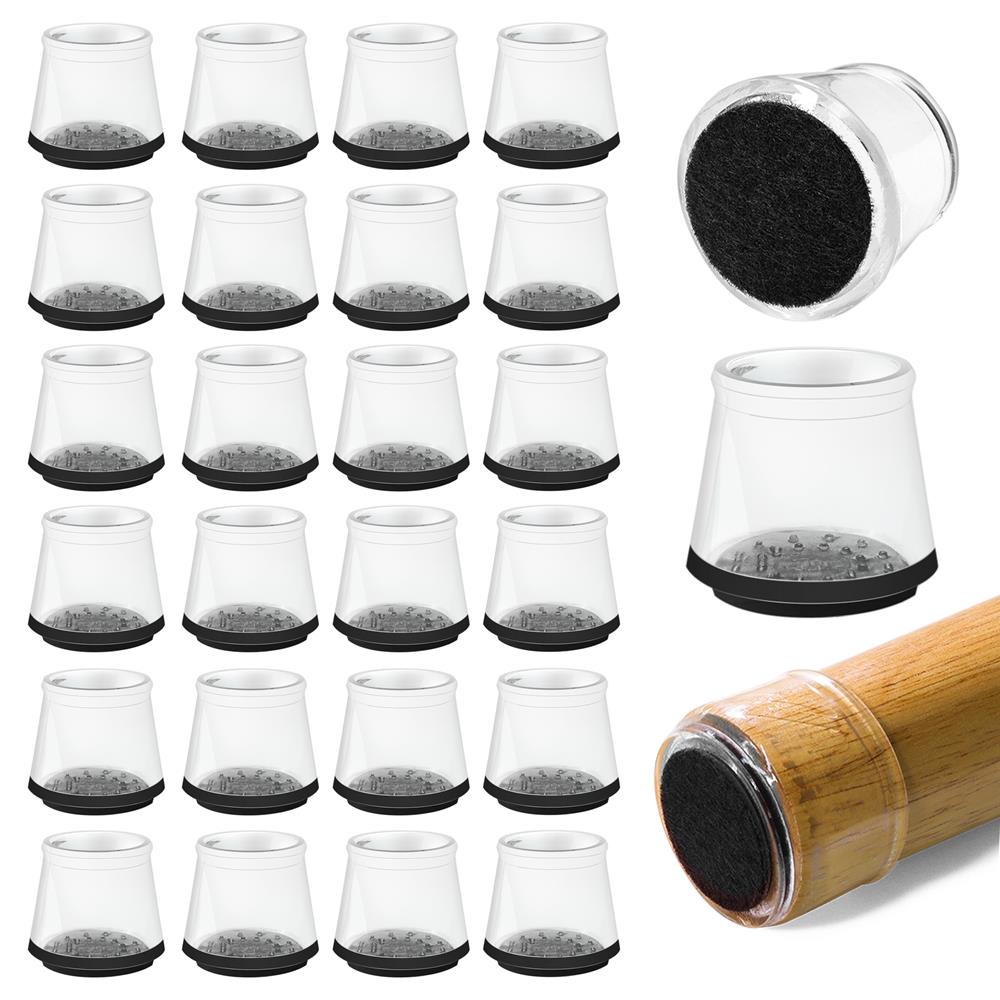 Chair Leg Floor Protectors, Anti-Slip Rubber, Clear, 24 Pack