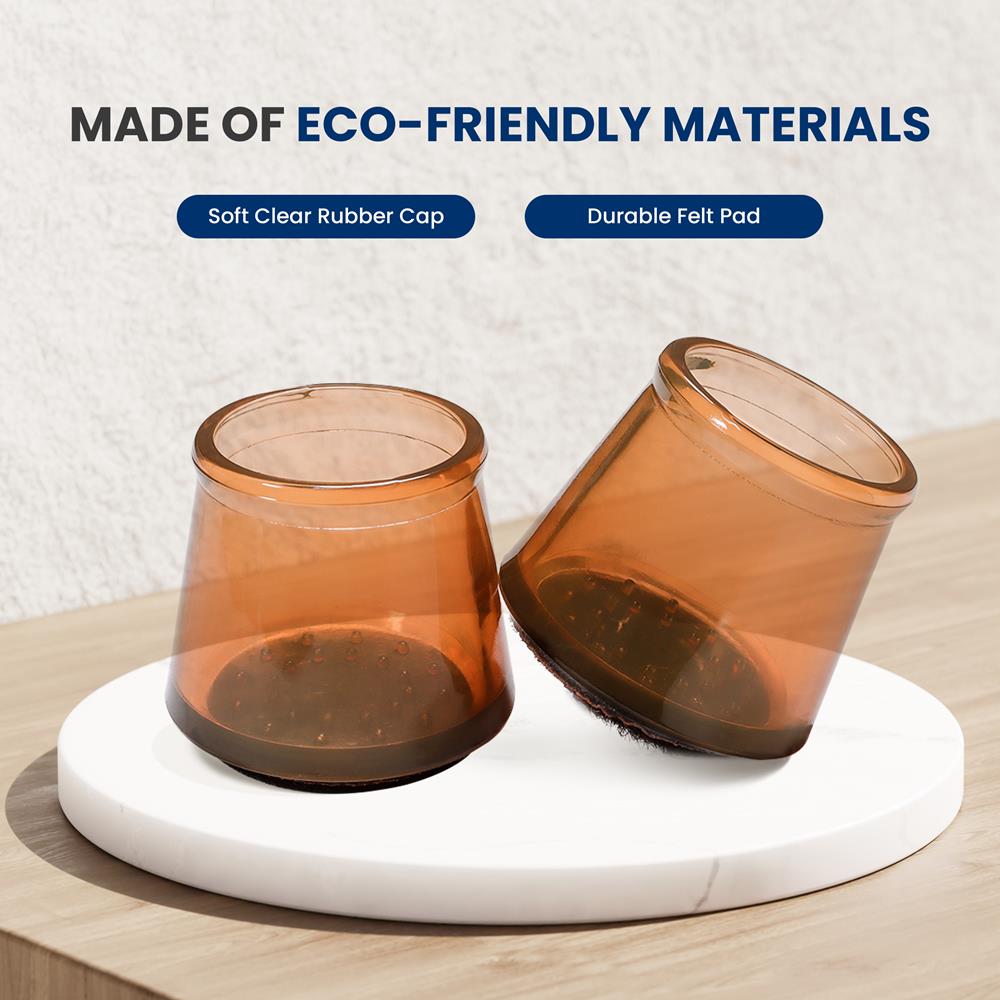 Chair Leg Floor Protectors - Anti-Slip Rubber Covers, Brown, 24 Pack