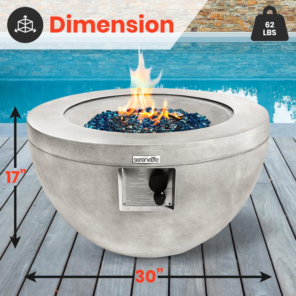 Propane Fire Pit Table 40,000 BTU Stainless Steel Burner Blue Glass Rocks
