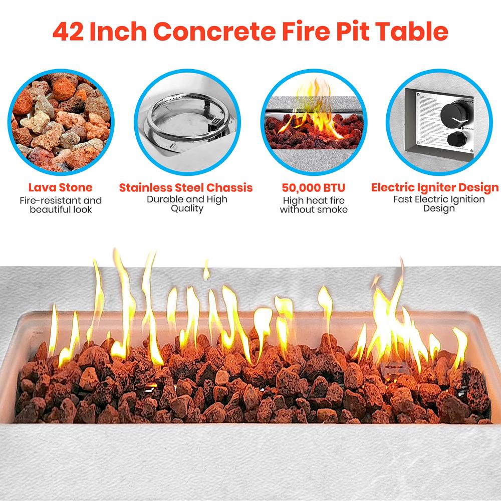 Fire Pit Table 50,000 BTU Stainless Steel Burner Weather Resistant