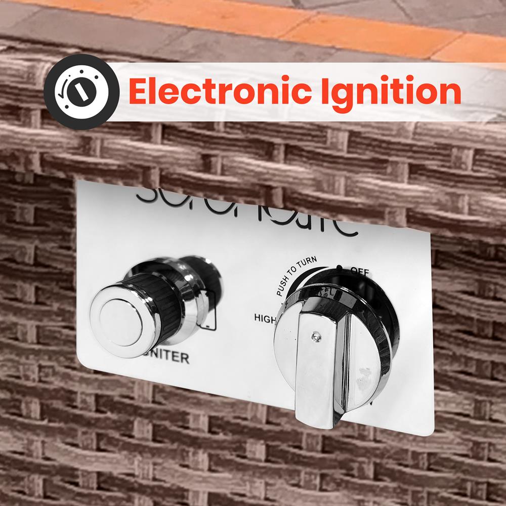 Outdoor Propane Fire Pit Table 50,000 BTU Tile Top Glass Wind Guard