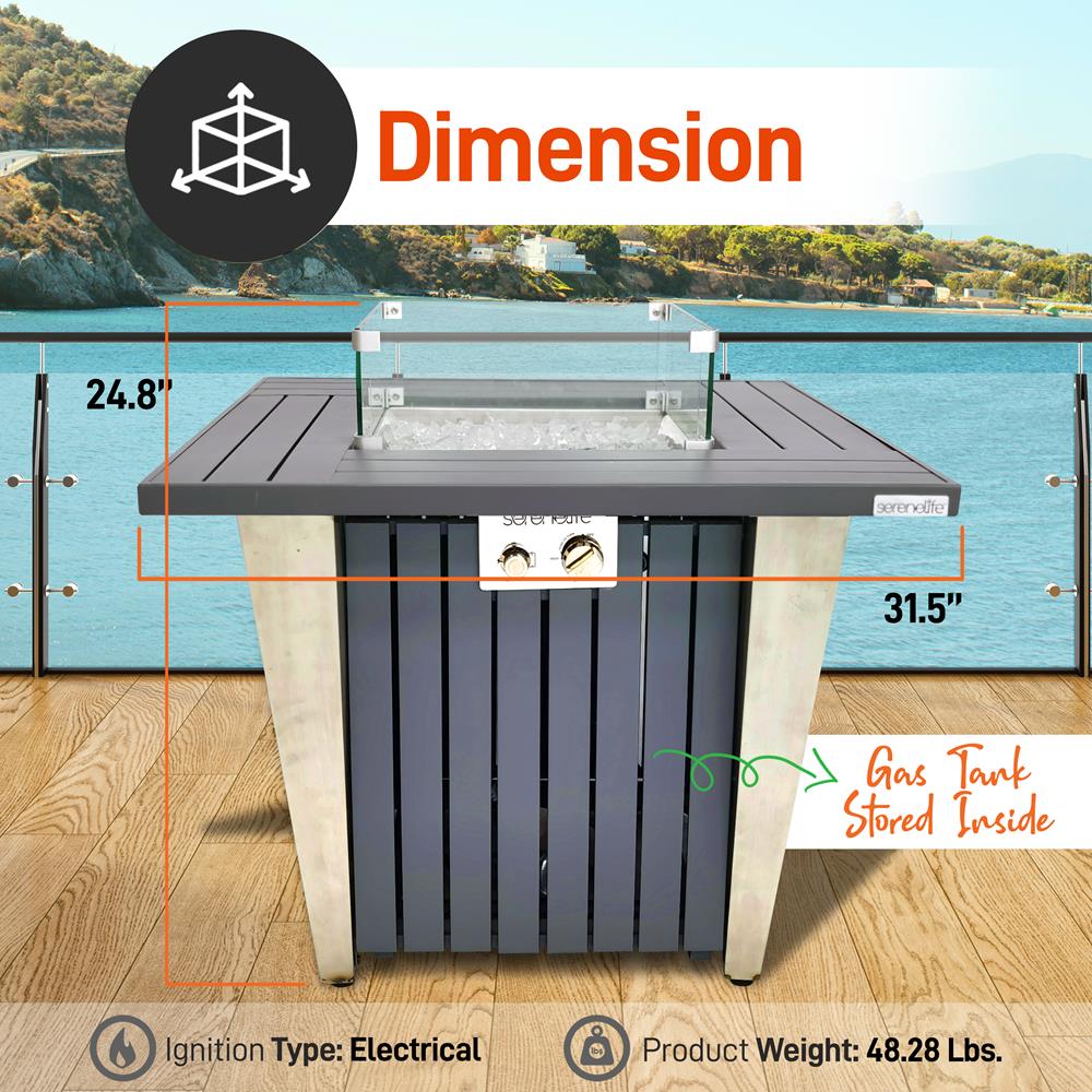 Propane Fire Pit Table 50,000 BTU Stainless Steel Pan & Legs, Weather Cover