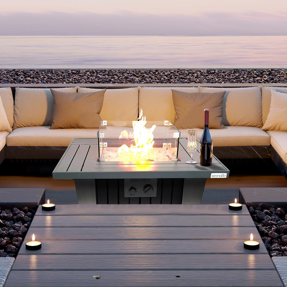 Propane Fire Pit Table 50,000 BTU Stainless Steel Pan & Legs, Weather Cover