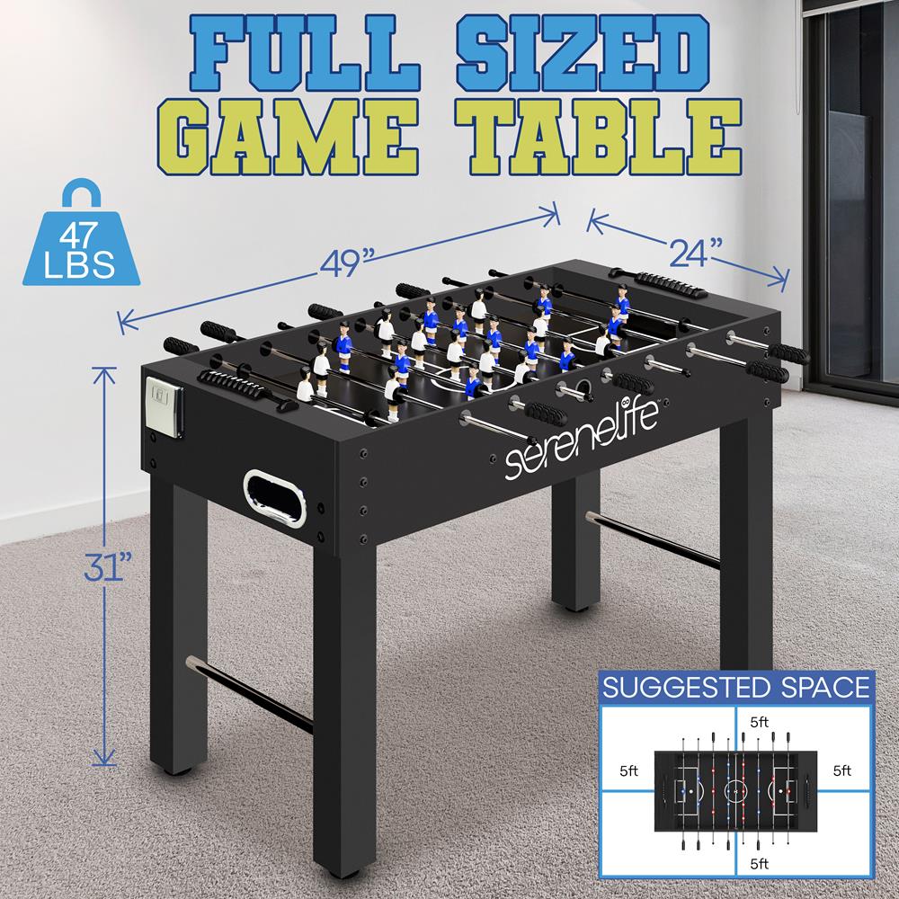 48" Foosball Table, Tournament-Grade, Chrome Steel Rods, Black