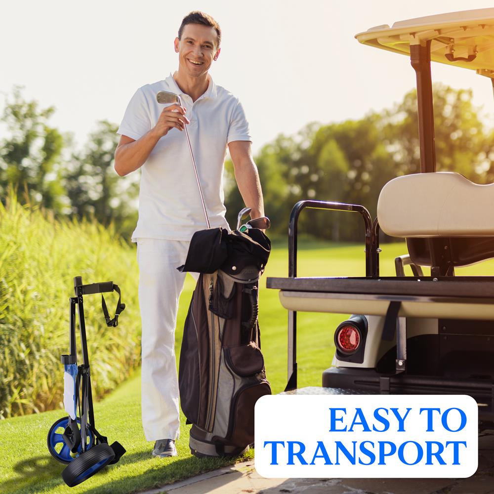 Foldable 2-Wheel Golf Push Cart - Steel Pull Cart, Upper & Lower Brackets With Strap, Without Umbrella Holder
