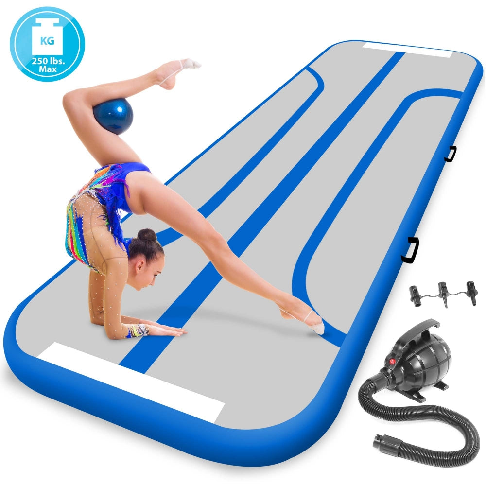 Inflatable Gymnastics Mat - Bouncy, Waterproof, Durable PVC - Blue